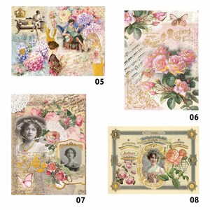 May include: A collage of vintage images featuring roses, butterflies, and women in elegant attire. The images are set against a background of delicate lace, musical notes, and handwritten text.