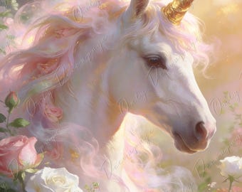 Large Whimsical Decoupage Paper - 7 Size Options - Vintage Rice Paper - Unicorn