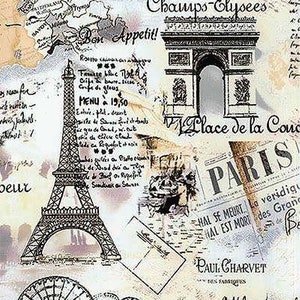 Paris France Eiffel Tower - Decorative Decoupage Paper - for Furniture - Big Size Options [ Black White Beige ]