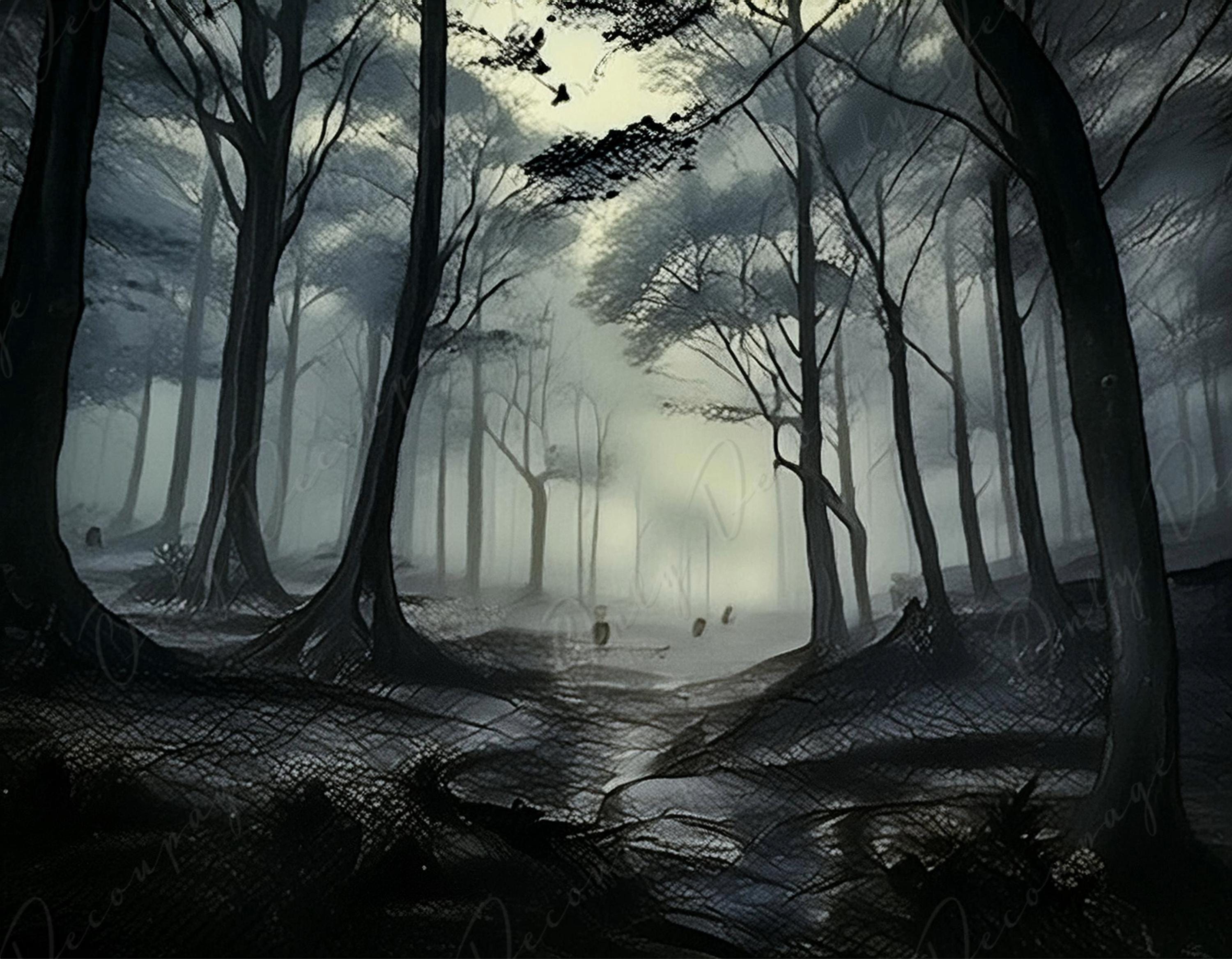 Misty Forest - Decoupage Paper - 3 Size Options  - Dark Trees