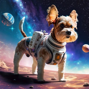 Grand papier de découpage pour meubles - papier de riz pour découpage - chien galactique - papier de découpage - planètes et étoiles colorées - astronaute