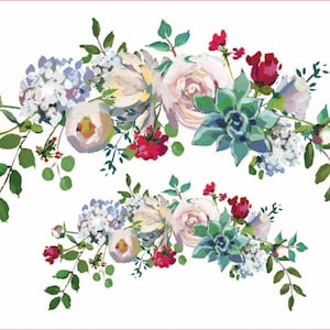 Watercolor Flowers - Furniture Transfer - Easy  Decor Transfer - Furniture Upcycling - Green - Red