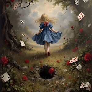 Wonderland Alice - Papier do decoupage'u - 6 opcji rozmiaru - Rabbit Hole - Karty do gry - Forrest