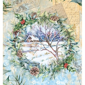 Large Decoupage Paper - Christmas Collection - Wreath - 6 Size Options