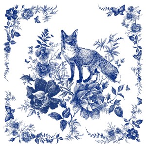 Blue Decoupage Paper for Furniture - Rice Paper Decoupage - Large Decoupage Paper Vintage - Fox Decoupage
