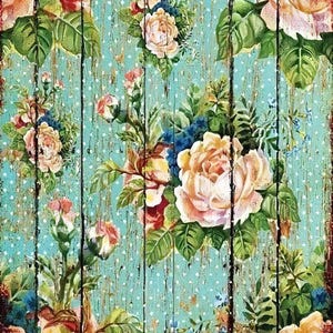 花柄 - 装飾デコパージュ紙 - 家具用 - 大きいサイズオプション [ グリーン ブルー ライトピンク ]