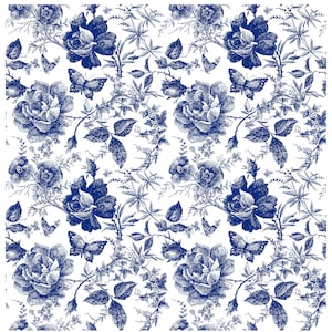 Carta Decoupage Blu per Mobili - Carta di Riso Decoupage - Carta Decoupage Grande Vintage - Rose Decoupage