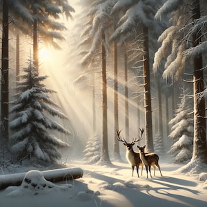 Carta da Decoupage Grande per Mobili - Forrest Deer & Doe - Carta di Riso - Carta da Decoupage - Inverno