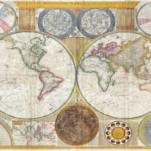 Oude wereldkaart - groot rijstpapier voor decoupage - meubelcoupage - vintage decoupage - decoupagepapier