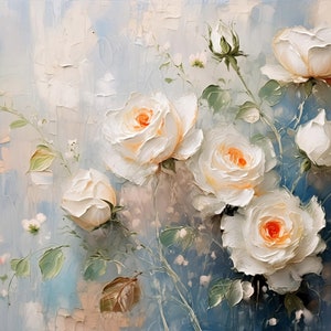 Rosas blancas - Papel de decoupage grande - Papel de arroz para decoupage de muebles - Flores - Decoupage floral - Pintura al óleo