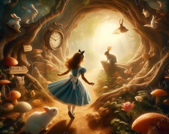 Fairytale Alice - 6 Größen Optionen - Großes Decoupage Papier - Kaninchenbau