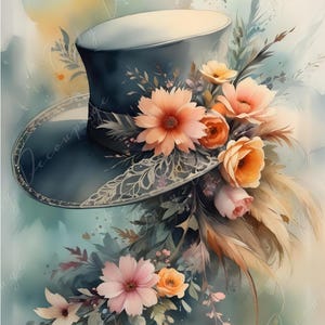 Fairytale Floral Hat - Large Decoupage Paper - 6 Size Options  - Orange Flowers