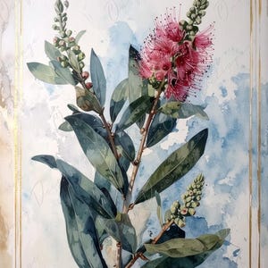 Arte botánico en acuarela - 7 tamaños disponibles - Papel de decoupage grande para muebles - Ilustración floral antigua
