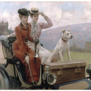 Large Vintage Decoupage Paper for Furniture - Rice Paper for Decoupage - Woman with Old Automobile and Dog