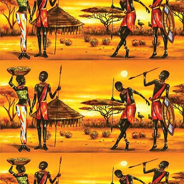 African People Safari - Decorative Decoupage Paper - for Furniture - Large Size Options [ Orange Yellow Red ]