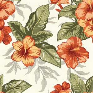 Papel floral para decoupage - Patrón repetitivo - 6 tamaños - Naranja - Verde