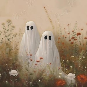 Colección de Halloween - Papel de decoupage grande - 6 tamaños - Fantasma floral