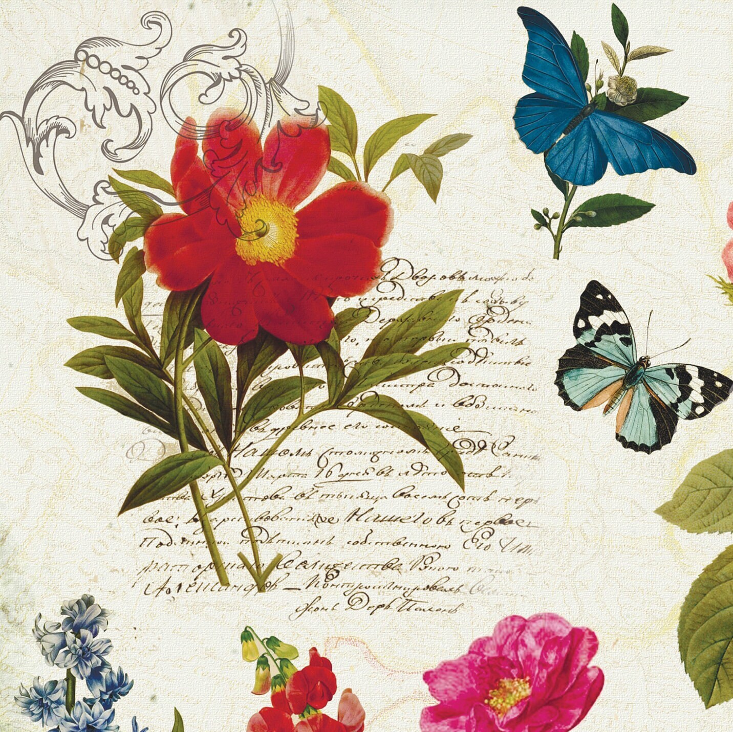 Spring Decopauge Spring Flowers Vintage Decoupage Paper - Decoupage Art - Large Size ...
