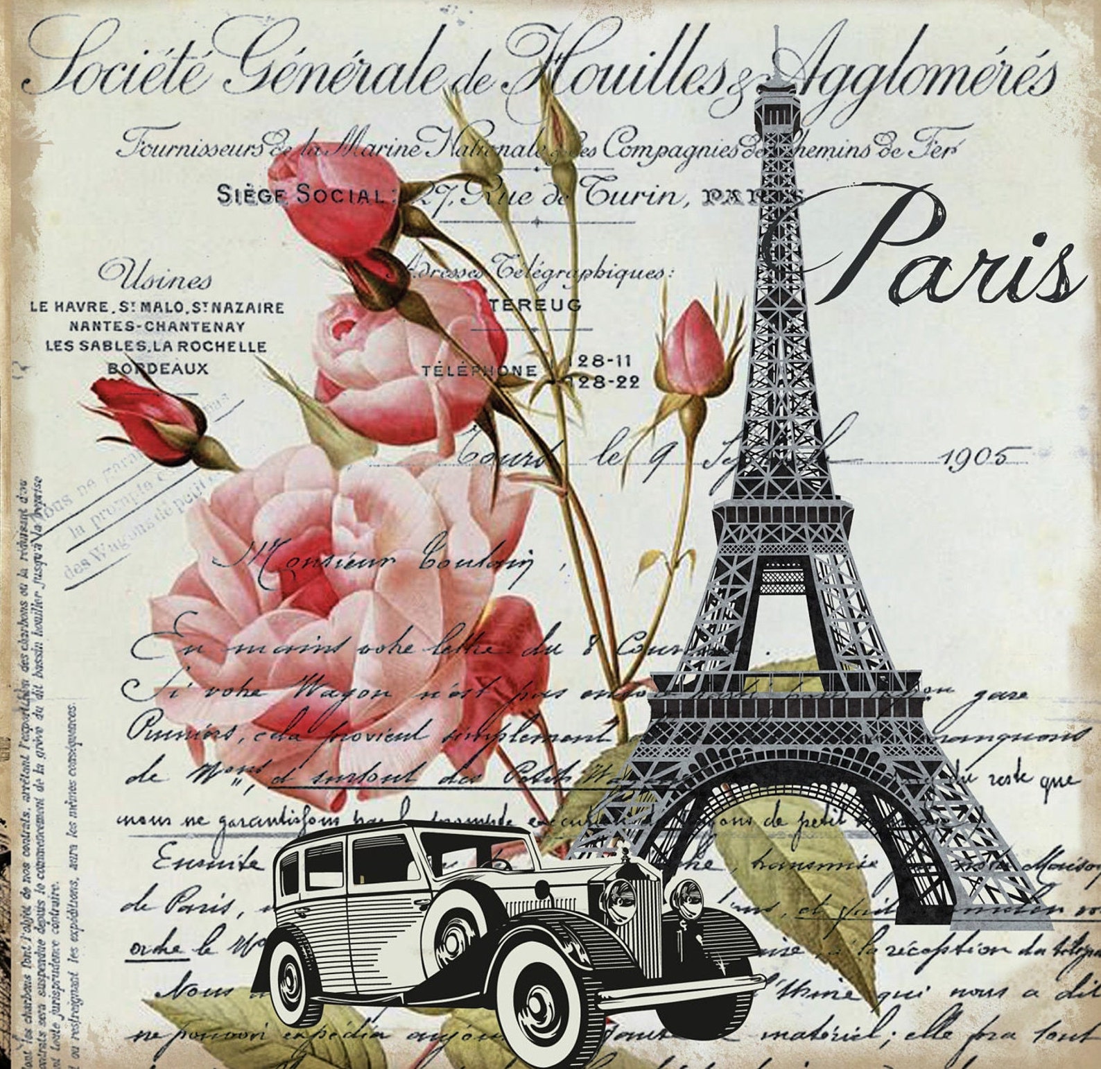 Paris Floral Decoupage Paper - Large Rice Paper for Decoupage ...