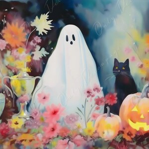 Colección de Halloween - Papel de decoupage grande - 6 tamaños disponibles: Fantasma blanco, Gato negro y Calabaza naranja