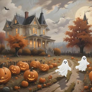 Colección de Halloween - Papel de decoupage grande - 6 tamaños - Casa embrujada