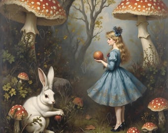 Groot decoupagepapier voor meubels - 6 formaatopties - Fairytale Alice - Forrest - White Rabbit