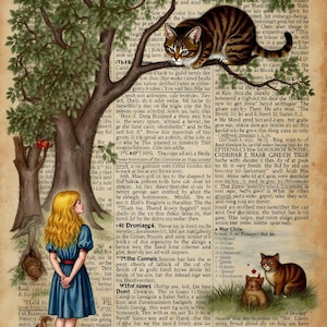 Alicia en el país de las maravillas - Papel de decoupage grande para muebles - 6 tamaños - Gatos