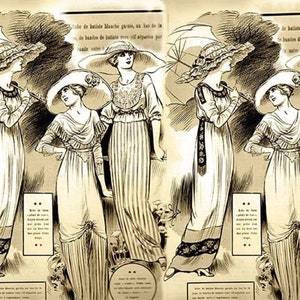 Ladies With Vintage Dress 20s - Decorative Decoupage Paper - for Furniture - Large Size Options [ Beige White ]