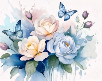 Rosen - Großes Decoupage Papier - Reispapier Decoupage für Möbel - Schmetterling - Floral Decoupage