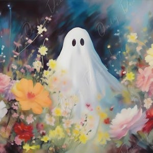 Colección de Halloween - Papel de decoupage grande - 6 tamaños - Fantasma blanco floral