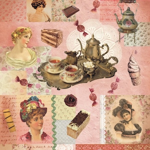 Tea Time - Vintage Decoupage Art - Rice Paper - Decoupage for Furniture - Large Size Rice Paper for Decoupage