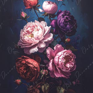 Furniture Decoupage Paper - Dark Floral - 7 Size Options - Chiaroscuro - Purple Peony