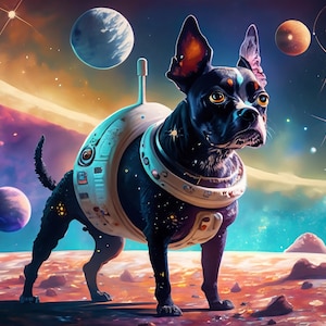 Carta da Decoupage Grande per Mobili - Carta di Riso per Decoupage - Cane Galattico - Carta da Decoupage - Pianeti e Stelle Colorate - Astronauta