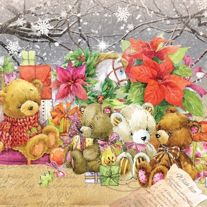 Babbo Natale Caribou - Orsetto di peluche - Caro Babbo Natale - Regalo - Carta decorativa natalizia - Decoupage per mobili - Opzioni di grandi dimensioni