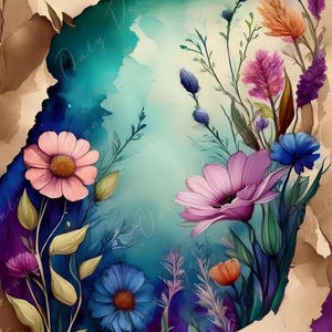 Fiaba floreale Alice - Carta per decoupage grande - 6 opzioni di formato - Paese delle meraviglie