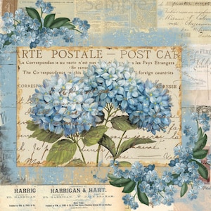 Groot rijstpapier voor decoupage - decoupage voor meubels - vintage decoupage - decoupagepapier met bloemen - Hydrangea Carte Postale