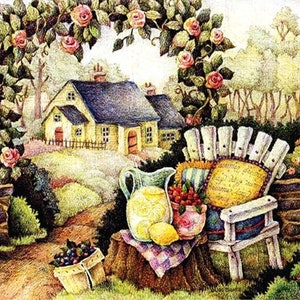 House Garden Lemonade - Decorative Decoupage Paper - for Furniture - Large Size Options [ Colorful ]