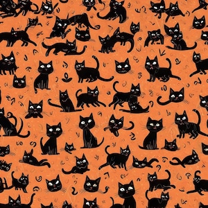 Papel para decoupage - 6 opciones de tamaño - Colección Halloween - Diseño de gato negro y naranja