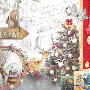 Christmas - Winter Deer - Book - Bird - Tree - Decorative Christmas Paper - Decoupage for Furniture - Large Size Options