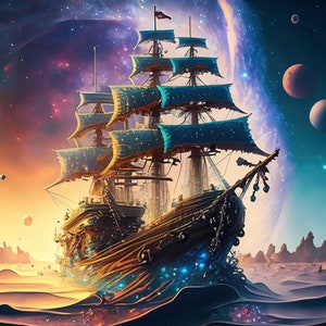 Navi a vela dell'universo - Carta per decoupage di mobili - Carta di riso grande - Carta di riso per decoupage - Pianeti - Galassia