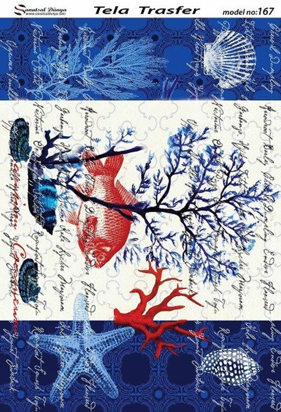Sea Decorative Decoupage Paper 3 PCS Blue Red | Etsy