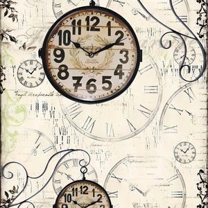 Clock - Decorative Decoupage Paper - for Furniture - Large Size Options [ Green Brown White ]