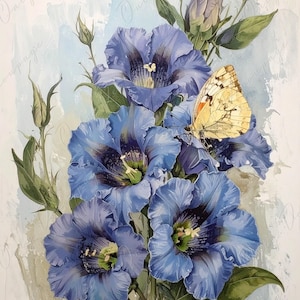 Arte botánico en acuarela - 7 tamaños disponibles - Papel de decoupage grande para muebles - Ilustración floral antigua - Mariposa