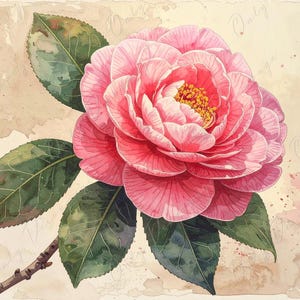 Camelia rosa - Papel de decoupage para muebles - 7 tamaños - Arte botánico