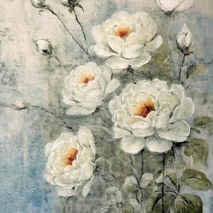 Roses blanches - Grande feuille de découpage - Décoration en papier de riz pour meubles - Nature morte - Décoration florale