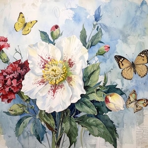 Arte botánico - 7 tamaños - Papel de decoupage grande para muebles - Mariposa