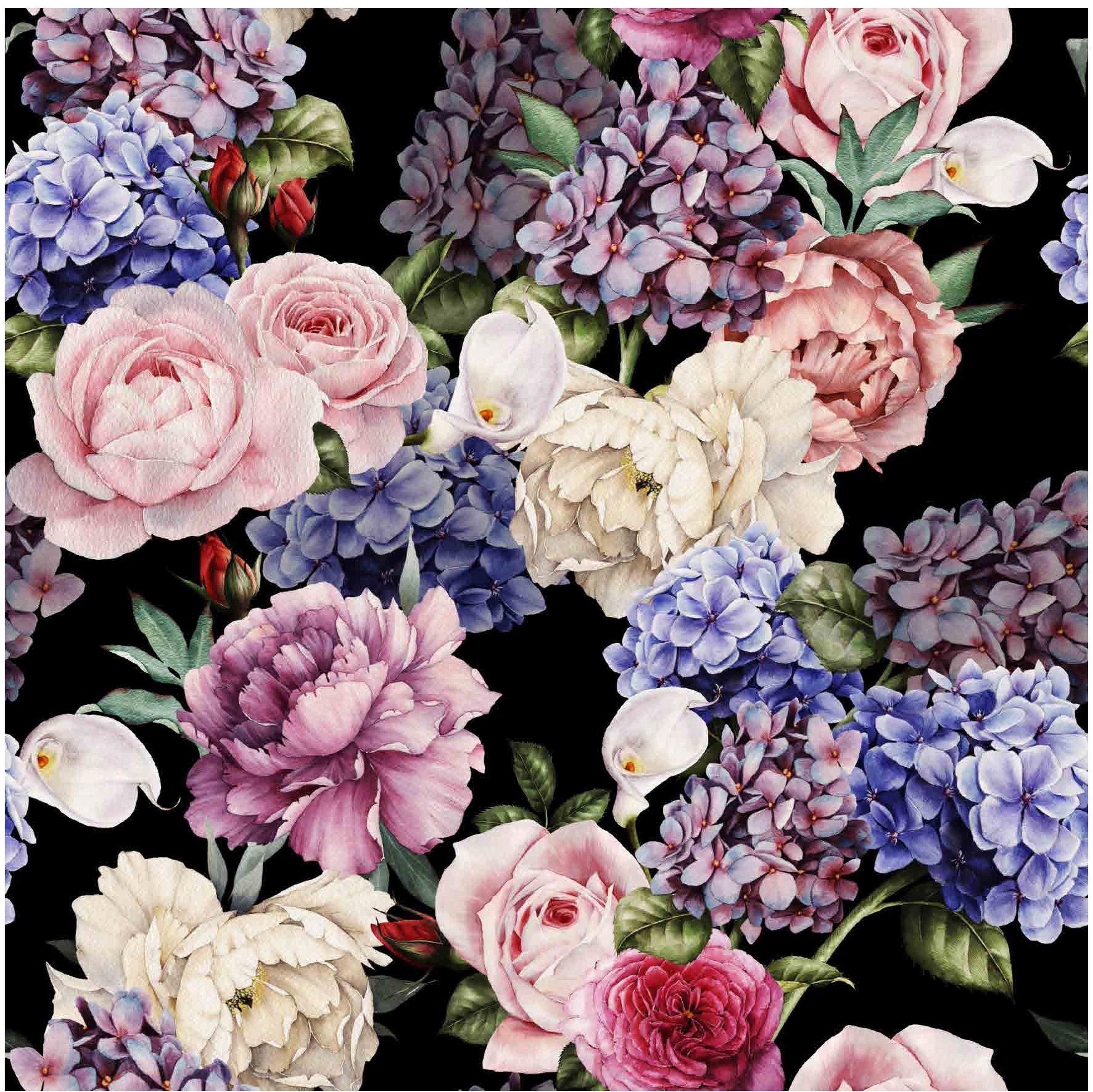 Flowers Large Decoupage Paper for Furniture - Floral Craft Paper - Wrapping Paper - Tissue Paper - Printed Packing Paper - Black Background