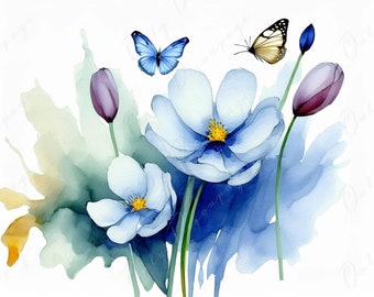 Aquarell Blumen - Großes Decoupage Papier - Reispapier Decoupage für Möbel - Schmetterling - Floral Decoupage