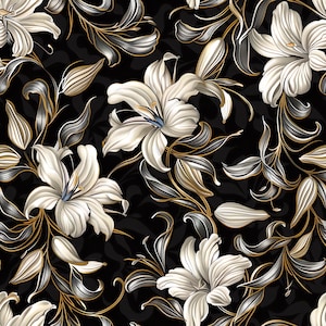 Lys blanc - papier de découpage - motif répétitif - 6 options de taille - fond sombre