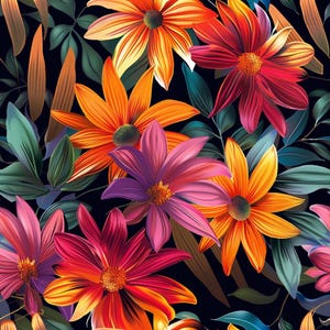 Arbre Dahlia - papier de découpage - motif répétitif - 6 options de taille - fleurs colorées
